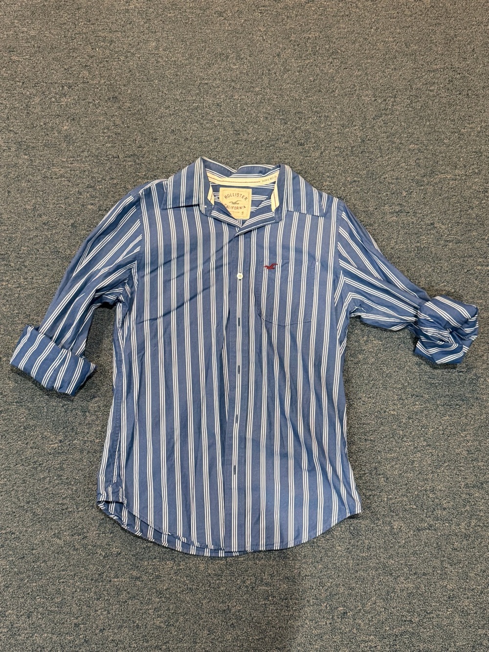 Hollister Blue and White Vertical Stripe Button-Down Shirt